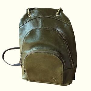Patricia Nash olive green w/ gold accent leather backpack purse great condition